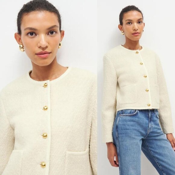 Reformation Jackets & Blazers - Reformation Dale Cream Fleece Cropped Jacket‎ Wool Blend Neutral Size M